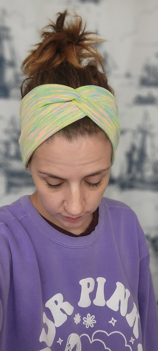 Pastel Rainbow Waffle Twist Headband