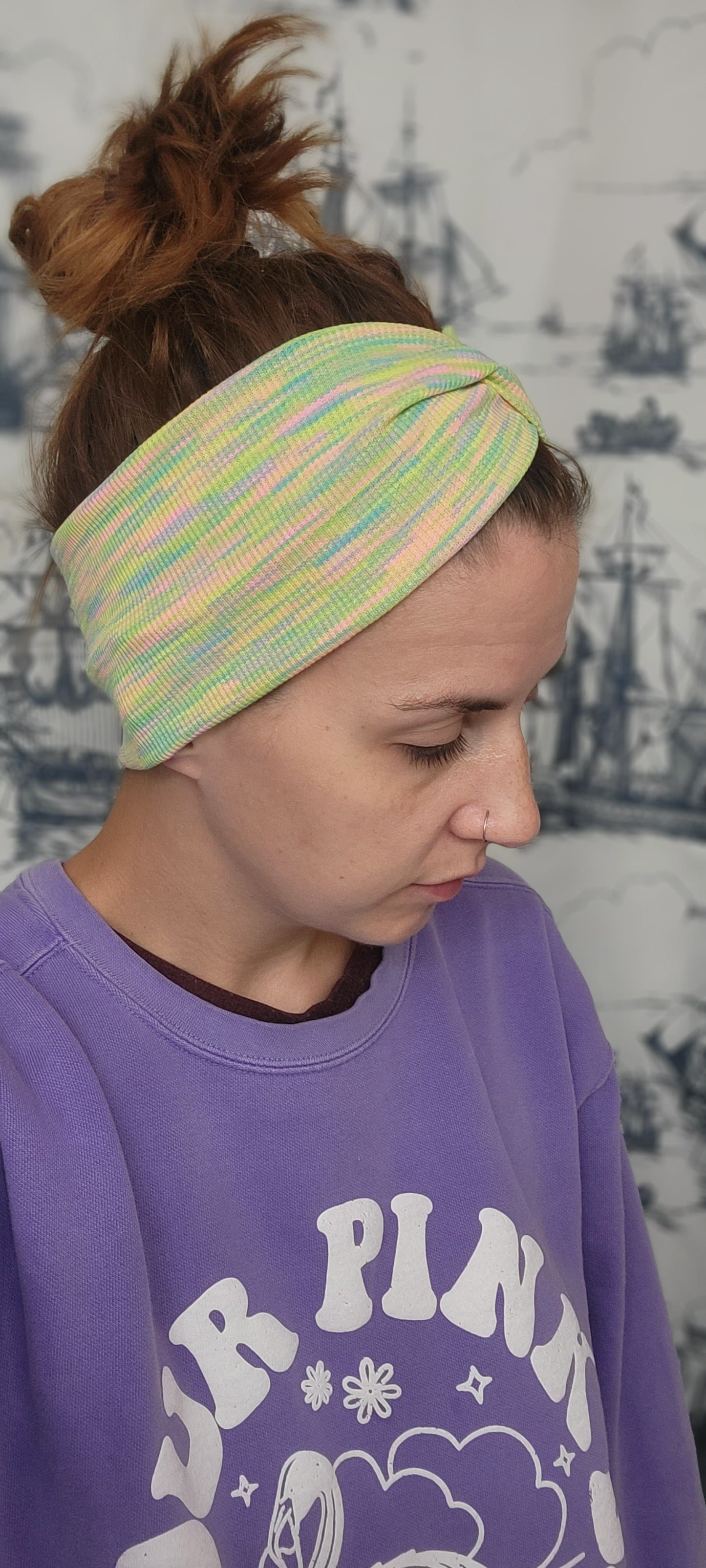Pastel Rainbow Waffle Twist Headband