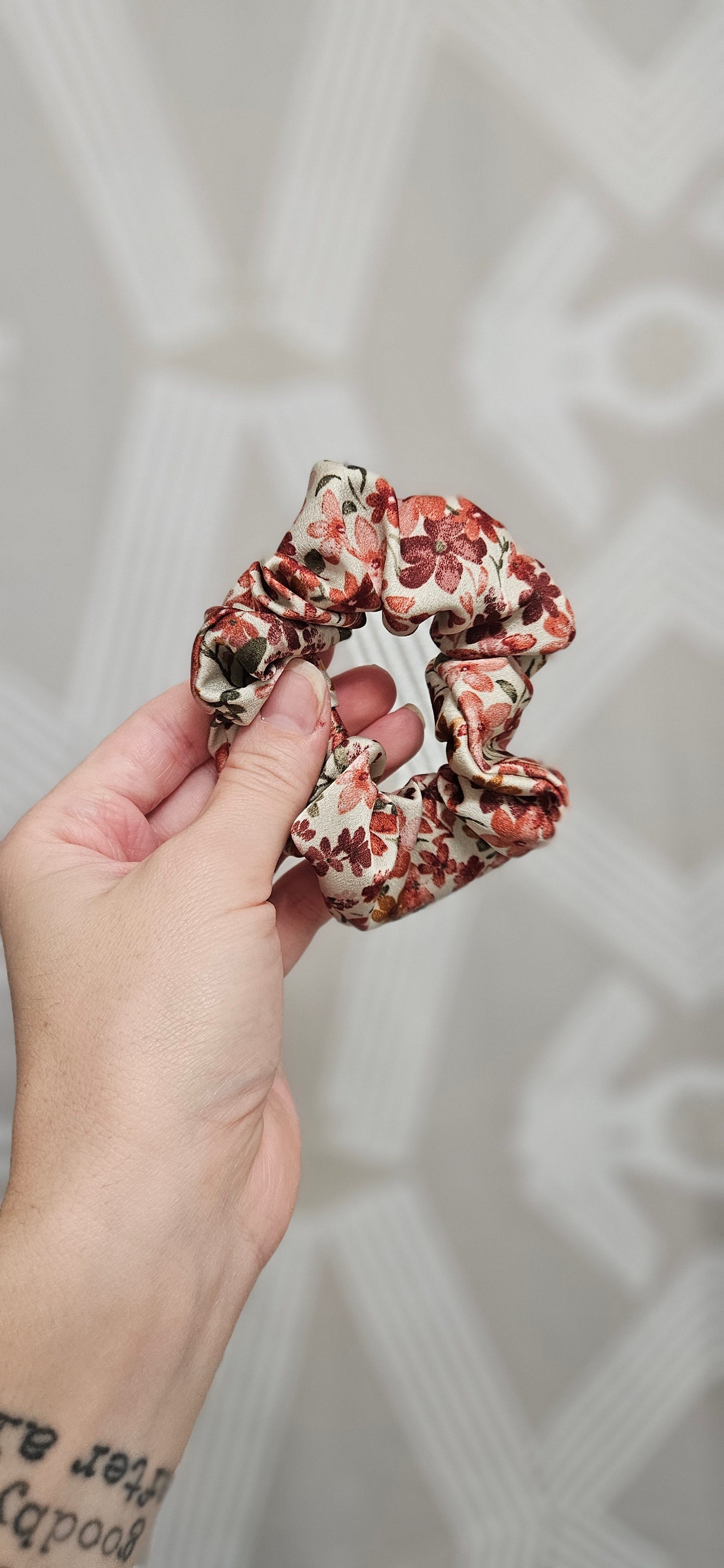 Fall Floral Satin Scrunchie