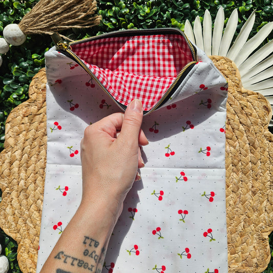 Zippered - Cherries and Red Gingham Book Sleeve
