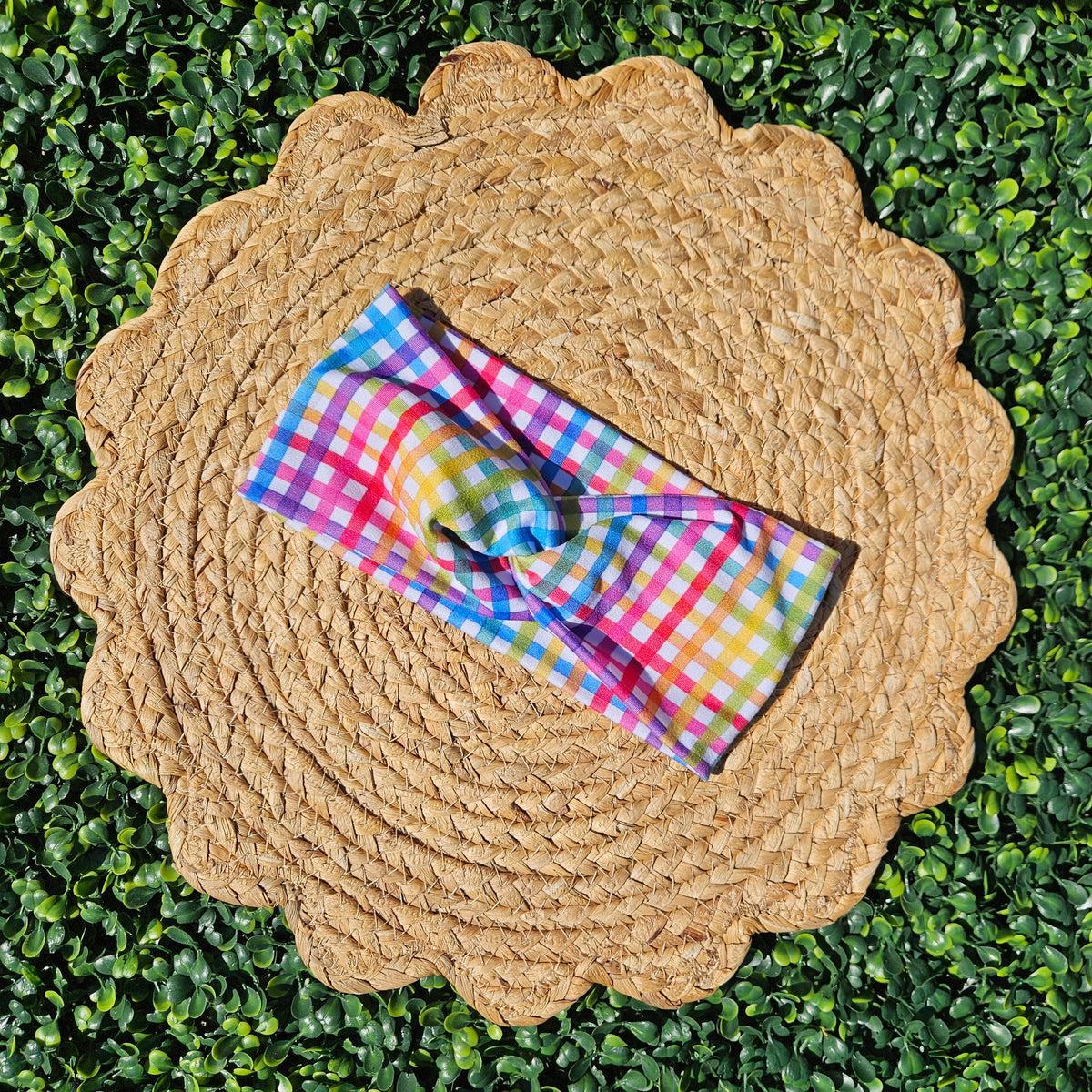 Rainbow Gingham Twist Headband