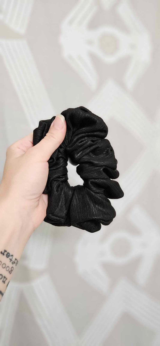 Black Ribbed Satin Scrunchie