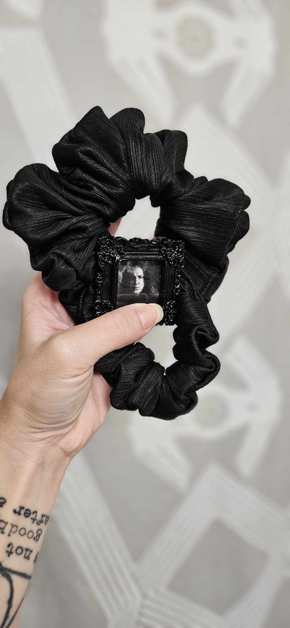 Black Ribbed Satin Scrunchie