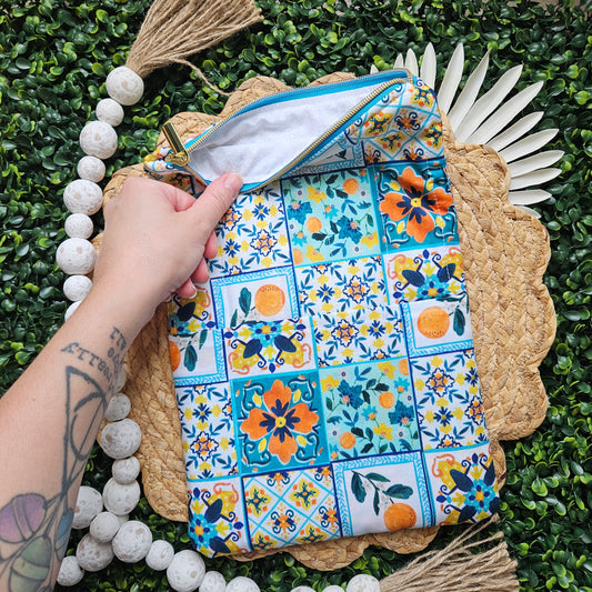 Zippered - Citrus Tiles Quilted Book Sleeve