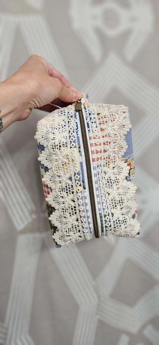 Patchwork and Lace Box Pouch