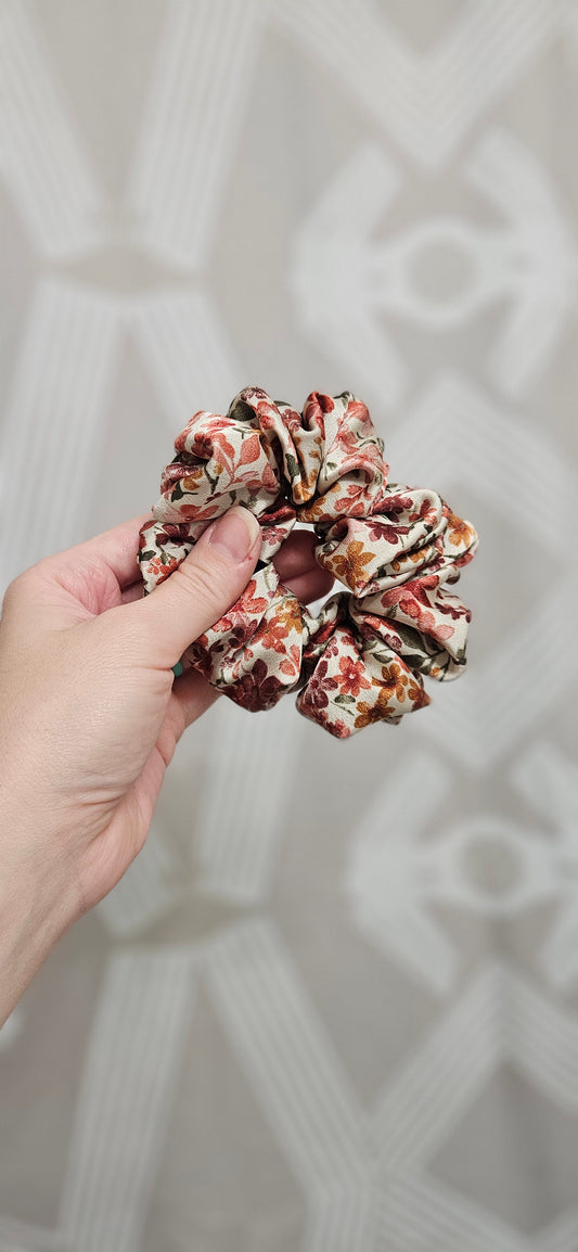 Fall Floral Satin Scrunchie
