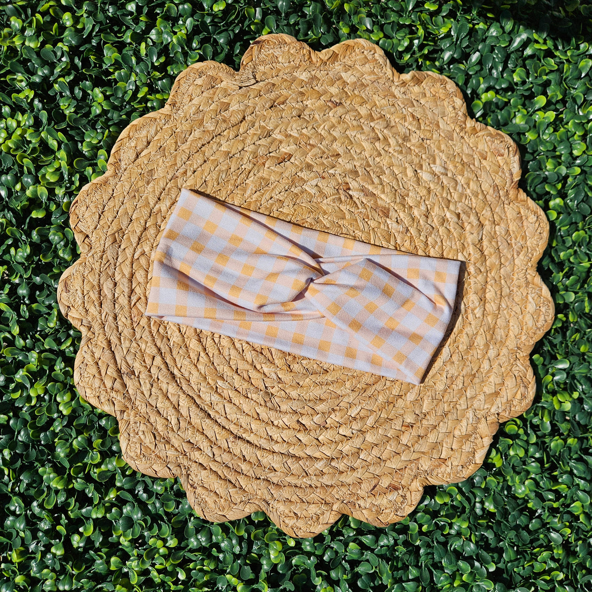 Yellow Gingham Twist Headband