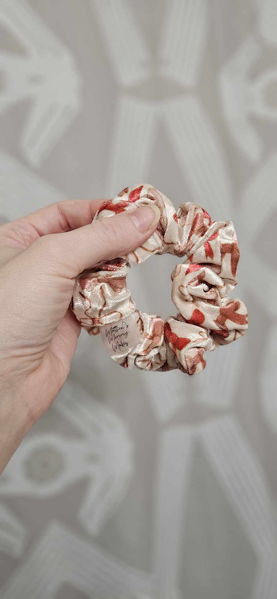 Cream and Pink Bows Velvet Scrunchie