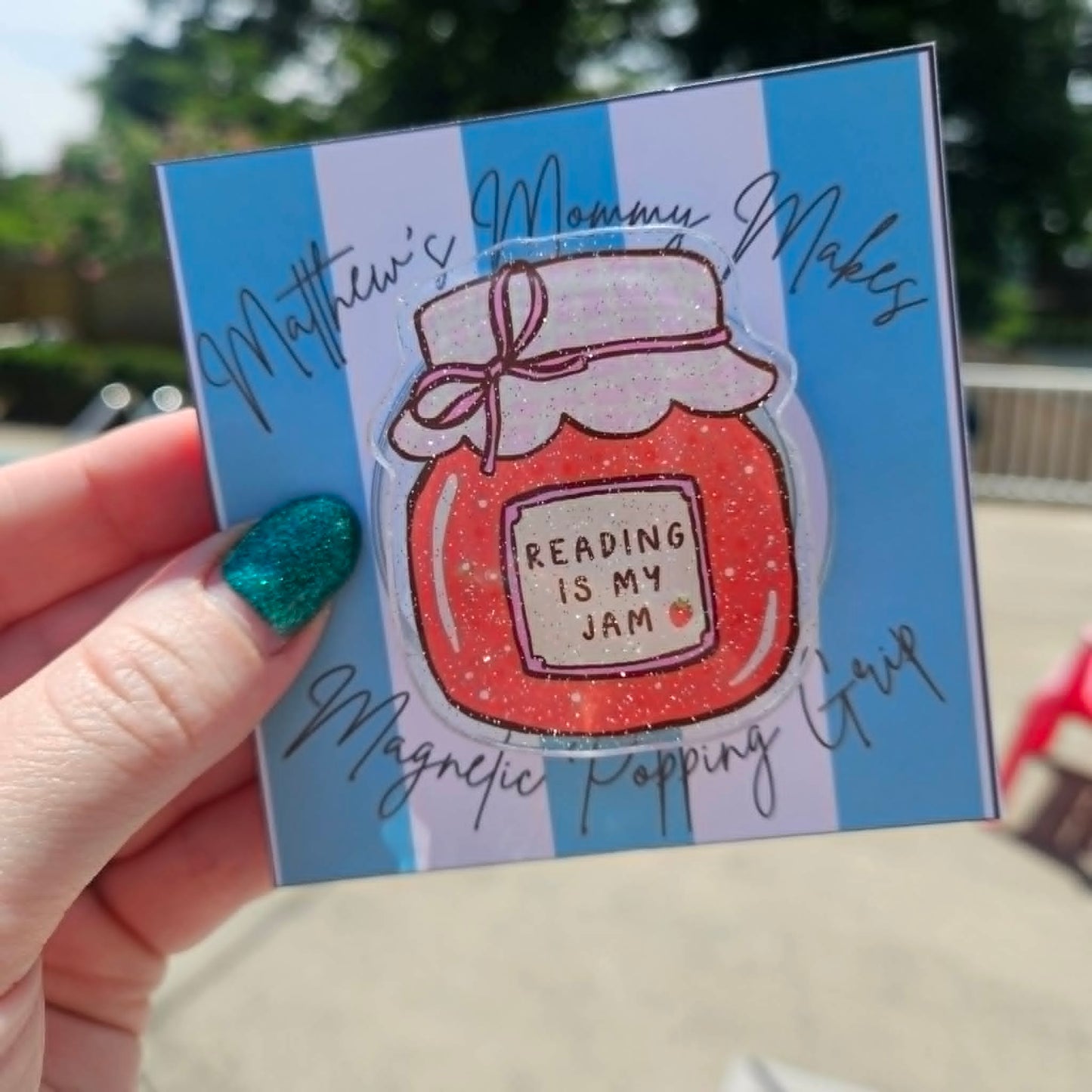 Reading is my Jam Glitter Magnetic Popping Grip