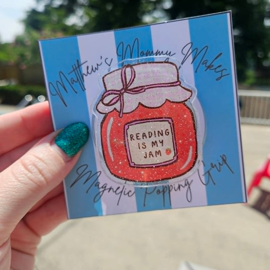 Reading is my Jam Glitter Magnetic Popping Grip