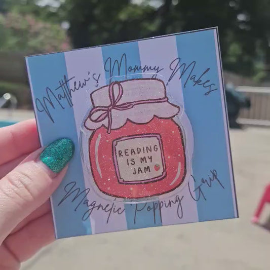 Reading is my Jam Glitter Magnetic Popping Grip