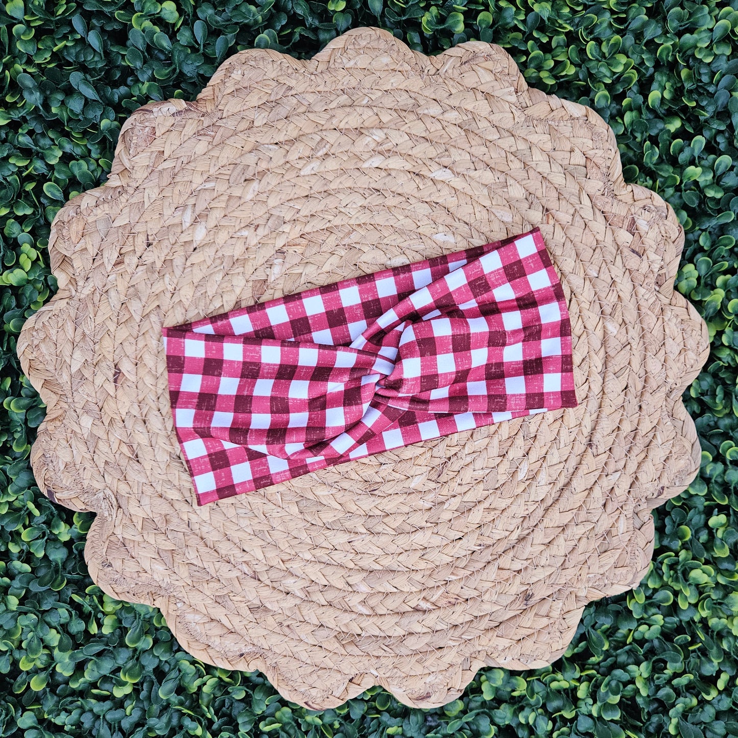Red Gingham Twist Headband