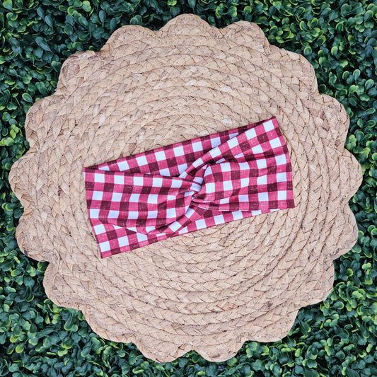 Red Gingham Twist Headband