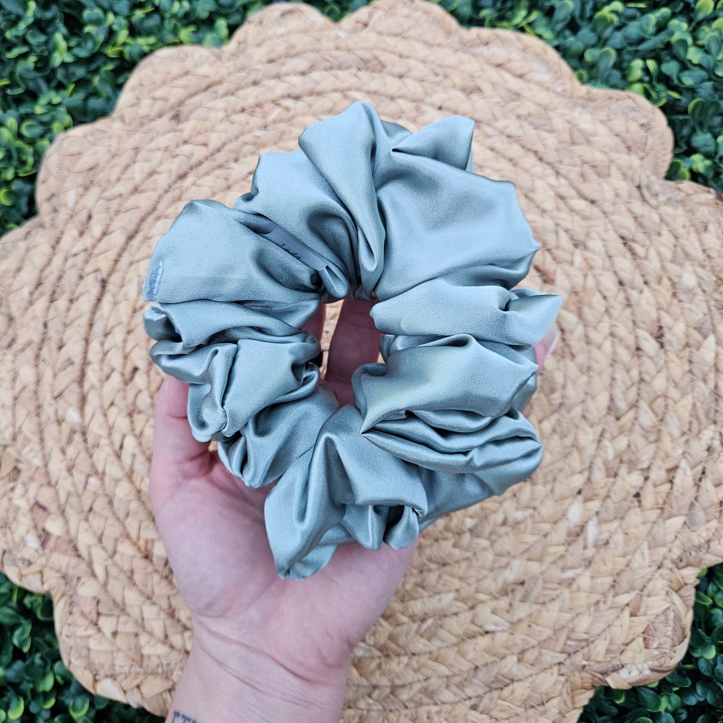 Sage Green Satin Scrunchie